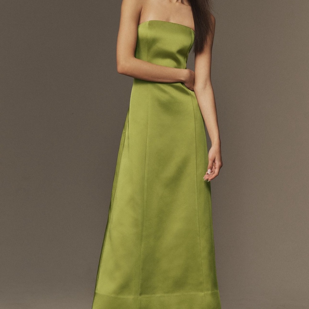 Anthropologie Maxi Green Satin Dress